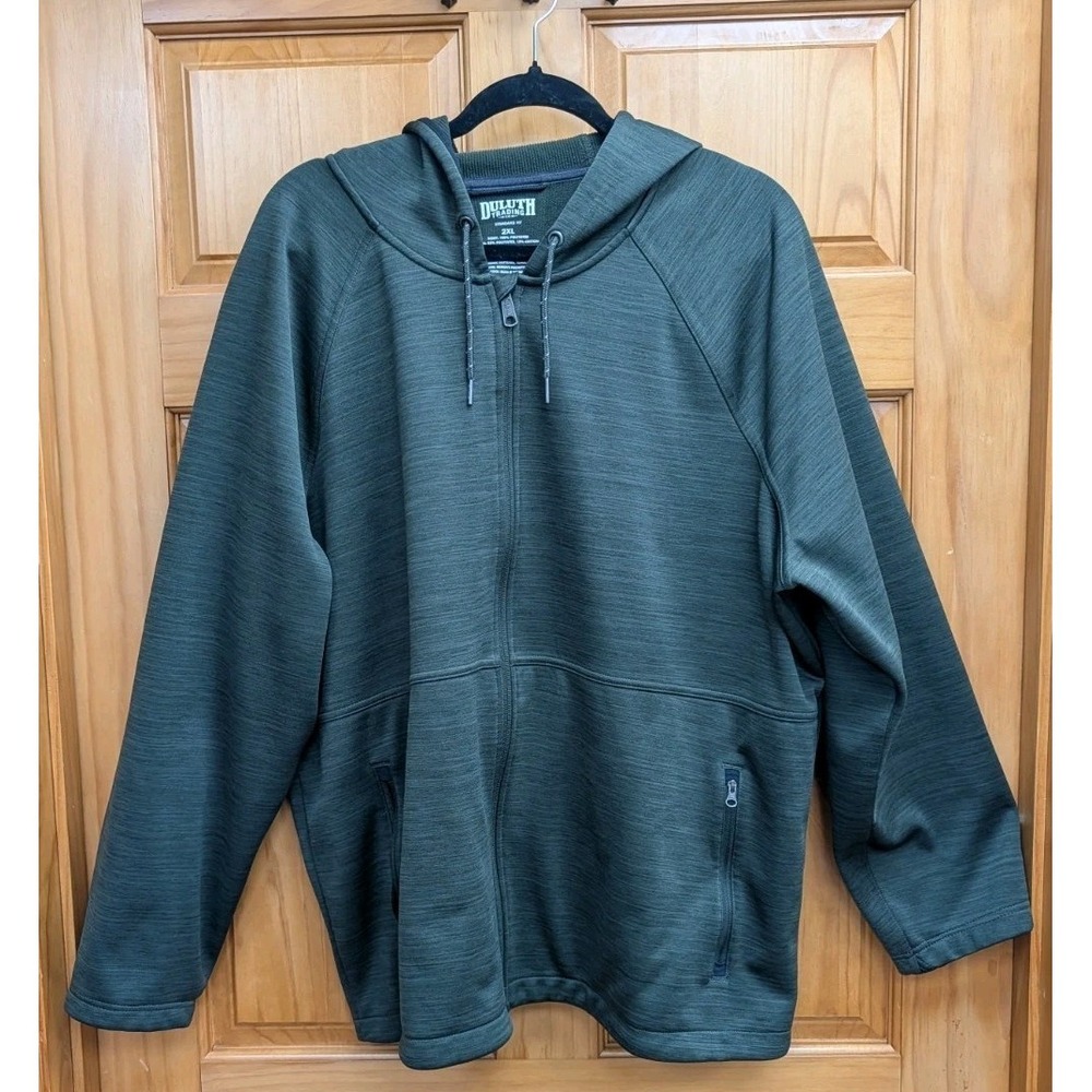 Duluth Trading Co Men's 2 XL Hoodie Khaki Full Zip & Zip Pockets Standard Fit
